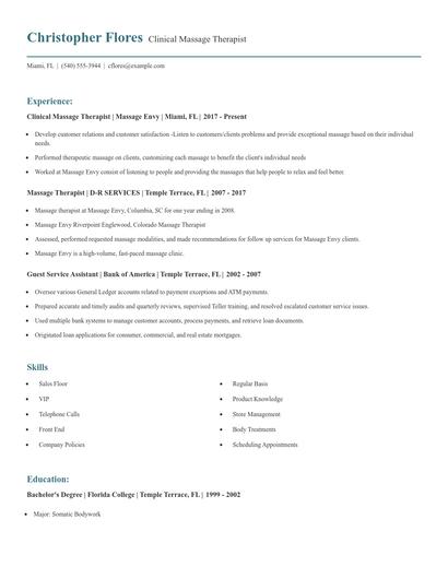 Clinical Massage Therapist Resume