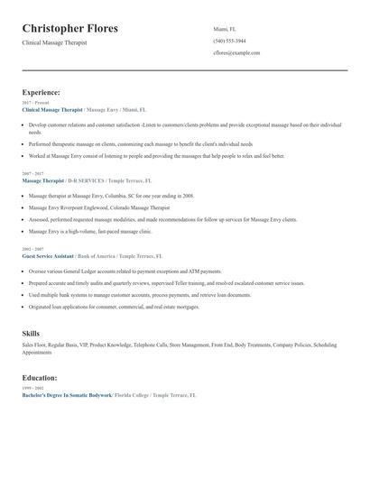 Clinical Massage Therapist Resume