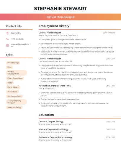 Clinical Microbiologist Resume