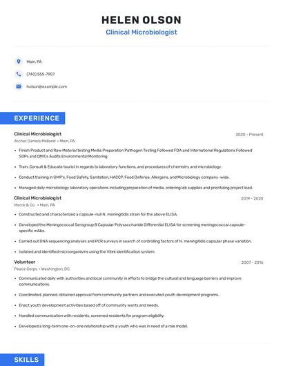 Clinical Microbiologist Resume