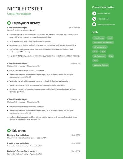 Clinical Microbiologist Resume