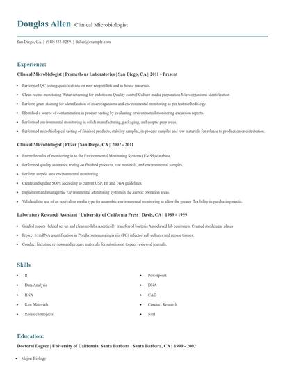 Clinical Microbiologist Resume