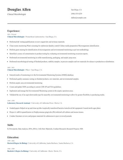Clinical Microbiologist Resume