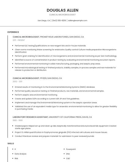 Clinical Microbiologist Resume