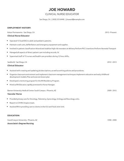 Clinical Nurse Educator Resume