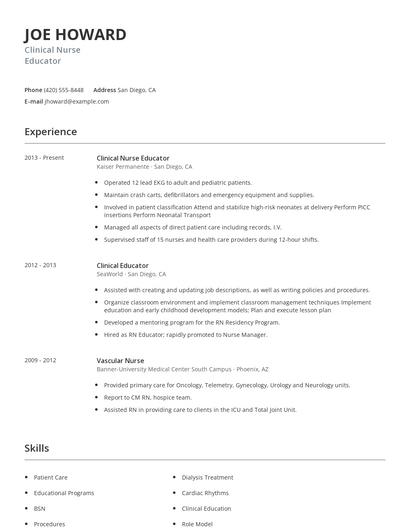 Clinical Nurse Educator Resume