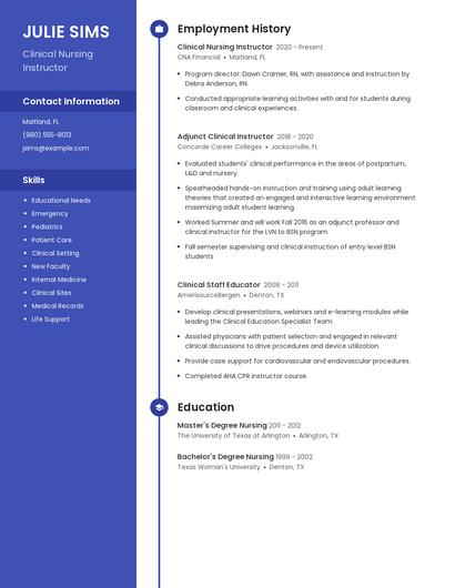 Clinical Nursing Instructor Resume
