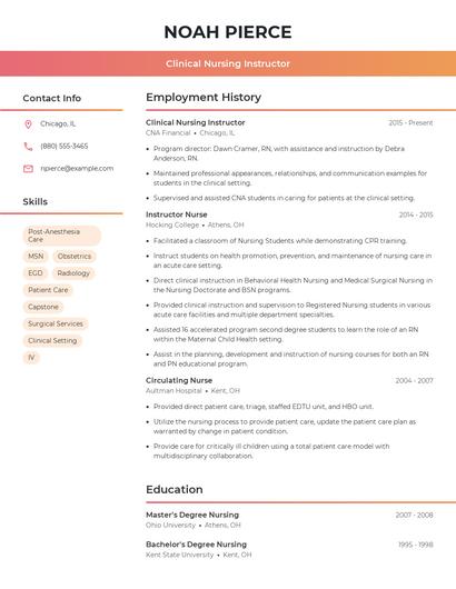 Clinical Nursing Instructor Resume