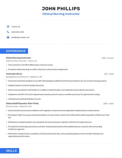 Clinical Nursing Instructor Resume