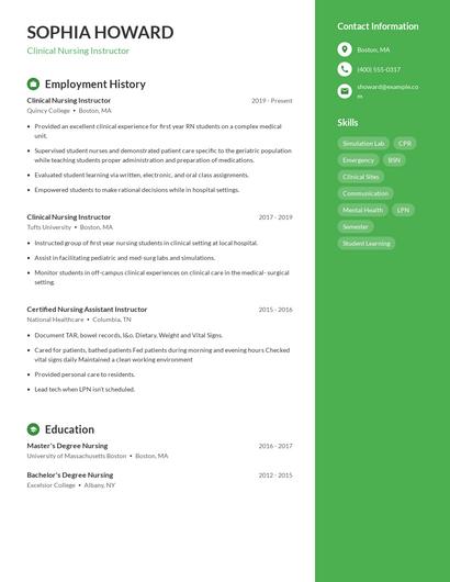 Clinical Nursing Instructor Resume