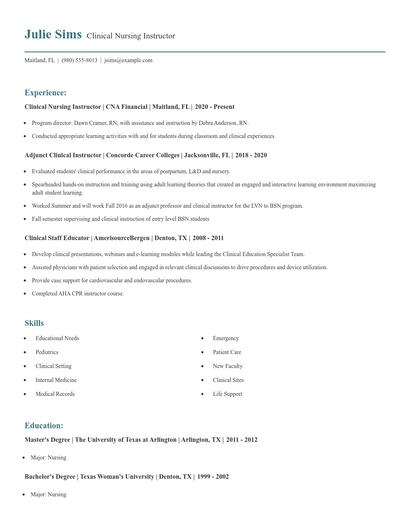 Clinical Nursing Instructor Resume
