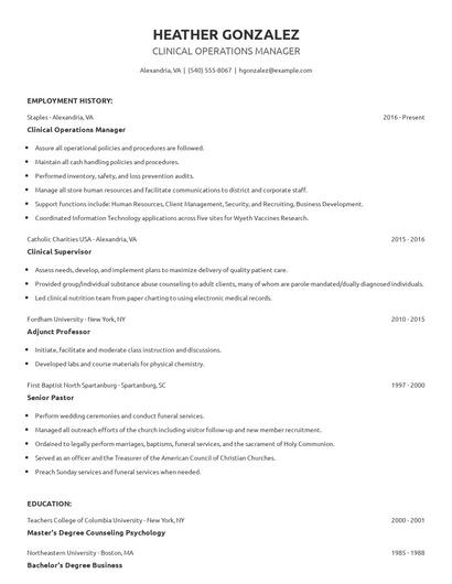 Clinical Operations Manager Resume