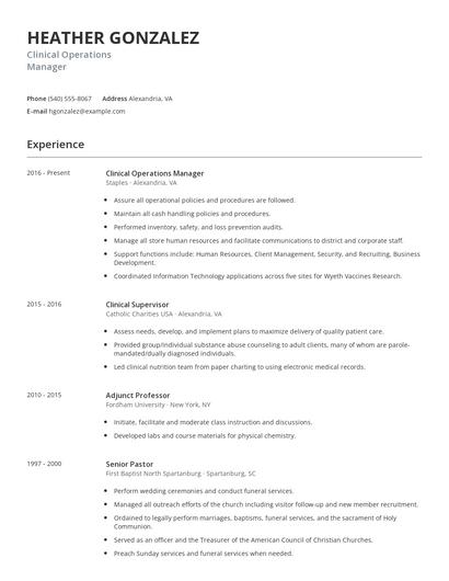Clinical Operations Manager Resume