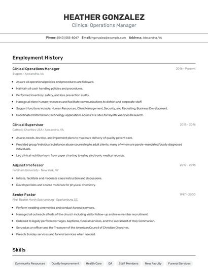 Clinical Operations Manager Resume