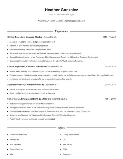 Clinical Operations Manager Resume