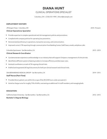 Clinical Operations Specialist Resume