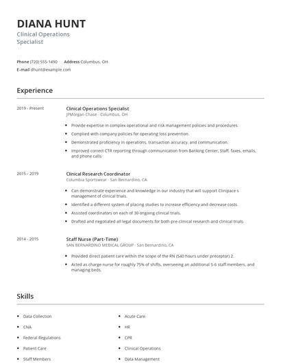 Clinical Operations Specialist Resume