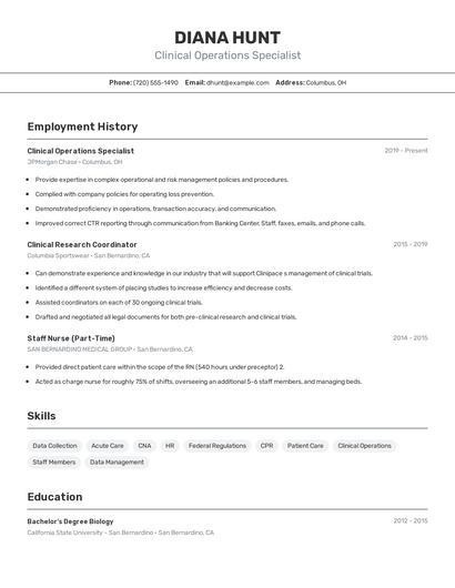 Clinical Operations Specialist Resume