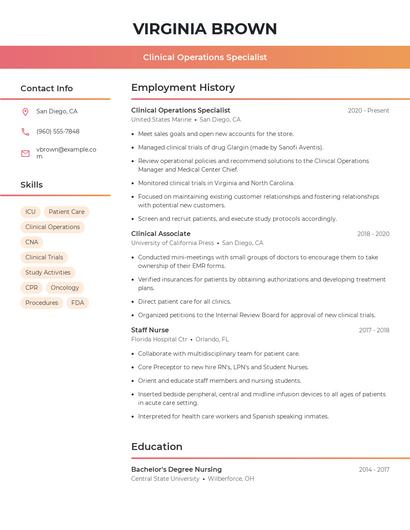 Clinical Operations Specialist Resume