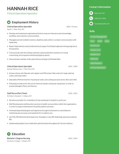 Clinical Operations Specialist Resume