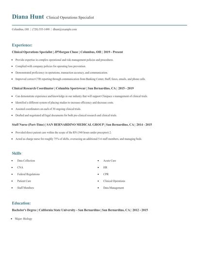 Clinical Operations Specialist Resume