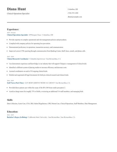 Clinical Operations Specialist Resume