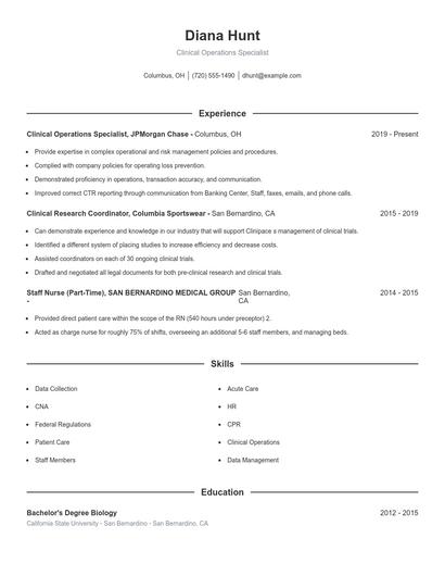 Clinical Operations Specialist Resume