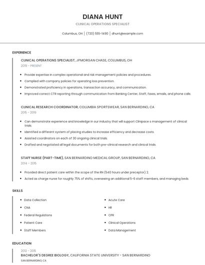 Clinical Operations Specialist Resume