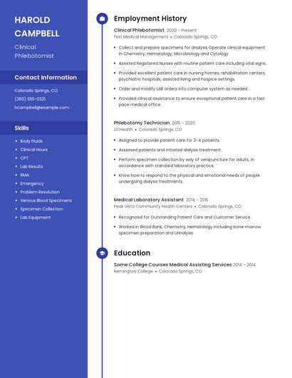 Clinical Phlebotomist Resume