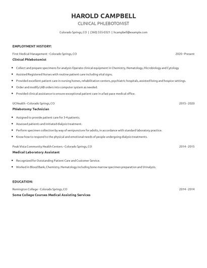 Clinical Phlebotomist Resume