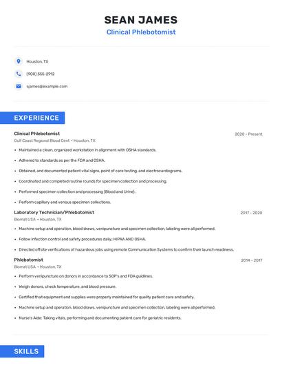 Clinical Phlebotomist Resume