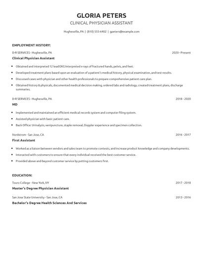 Clinical Physician Assistant Resume