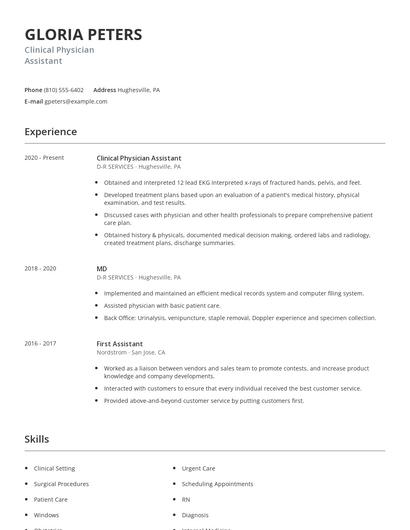Clinical Physician Assistant Resume