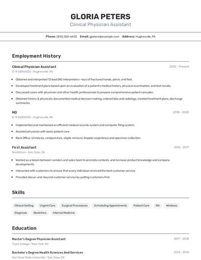 Clinical Physician Assistant Resume