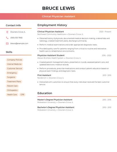 Clinical Physician Assistant Resume