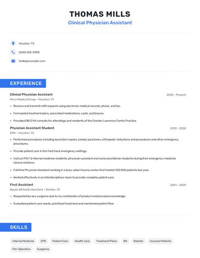 Clinical Physician Assistant Resume