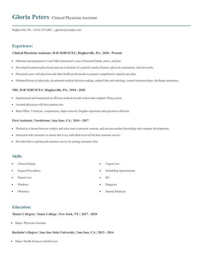 Clinical Physician Assistant Resume
