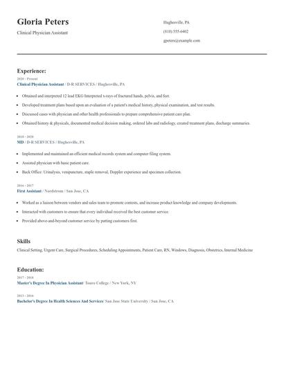 Clinical Physician Assistant Resume