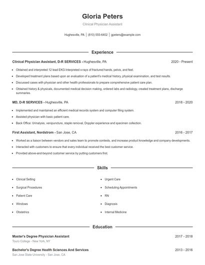 Clinical Physician Assistant Resume