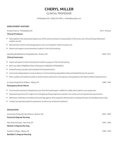 Clinical Professor Resume