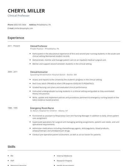 Clinical Professor Resume