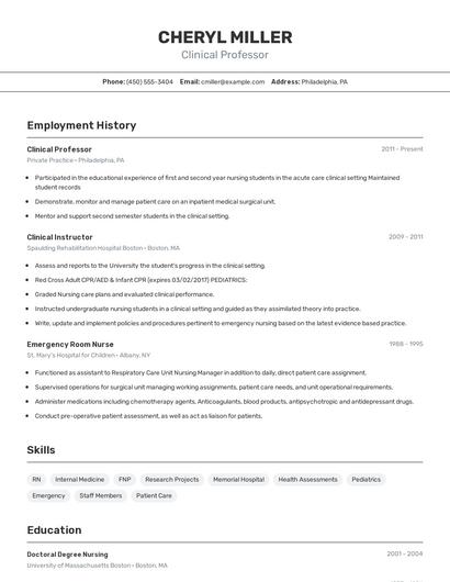 Clinical Professor Resume