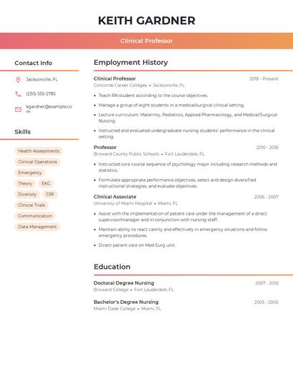 Clinical Professor Resume
