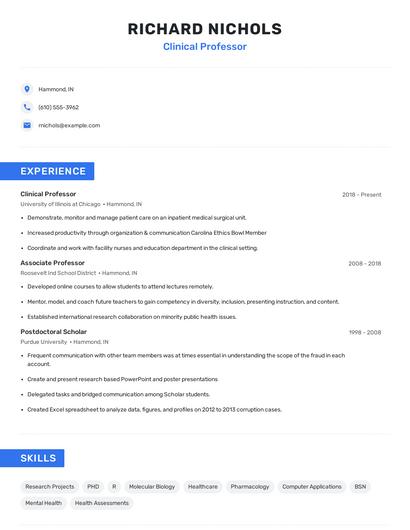 Clinical Professor Resume