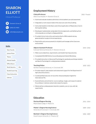 Clinical Professor Resume
