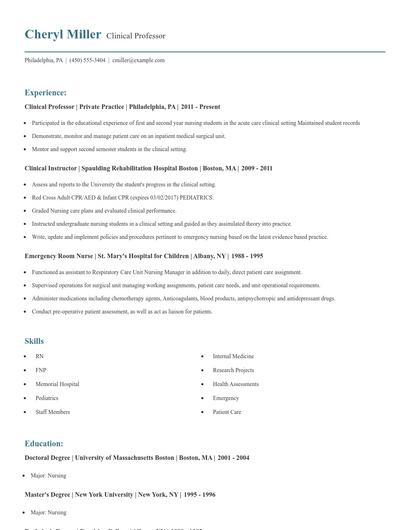 Clinical Professor Resume