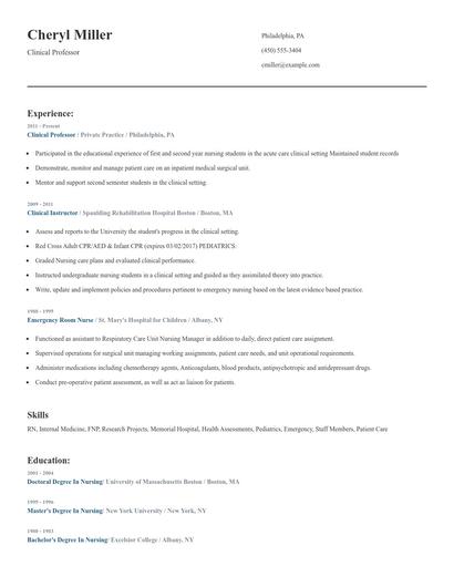 Clinical Professor Resume