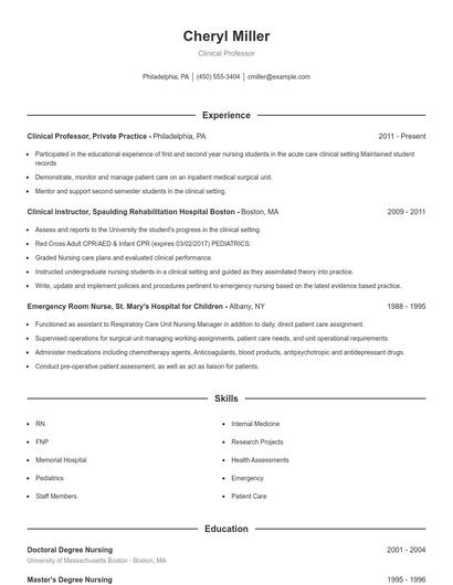 Clinical Professor Resume