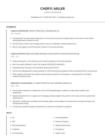 Clinical Professor Resume