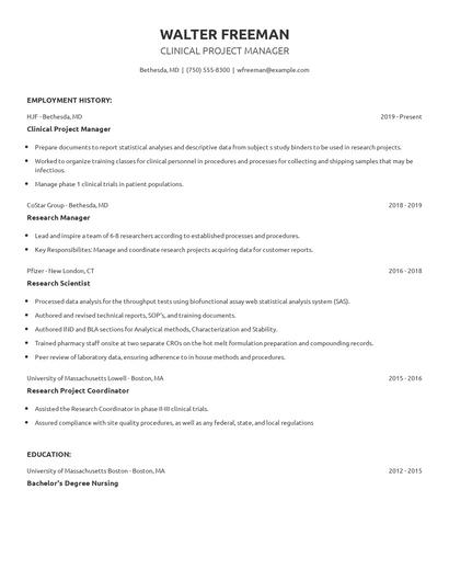 Clinical Project Manager Resume